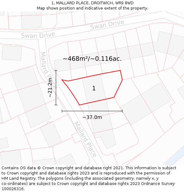 1, MALLARD PLACE, DROITWICH, WR9 8WD: Plot and title map