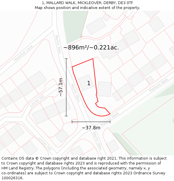 1, MALLARD WALK, MICKLEOVER, DERBY, DE3 0TF: Plot and title map