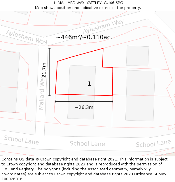 1, MALLARD WAY, YATELEY, GU46 6PG: Plot and title map
