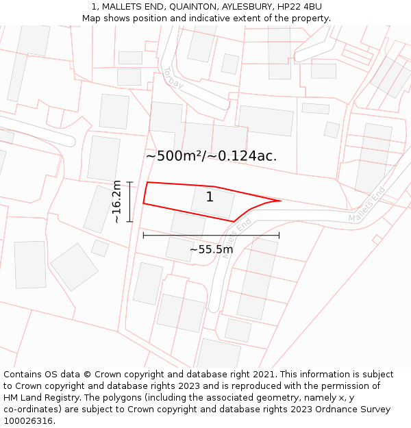 1, MALLETS END, QUAINTON, AYLESBURY, HP22 4BU: Plot and title map