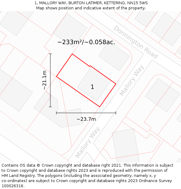 1, MALLORY WAY, BURTON LATIMER, KETTERING, NN15 5WS: Plot and title map