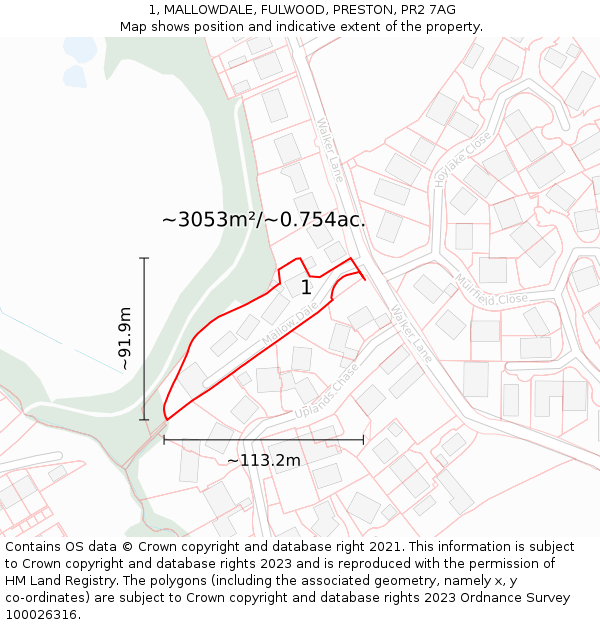 1, MALLOWDALE, FULWOOD, PRESTON, PR2 7AG: Plot and title map