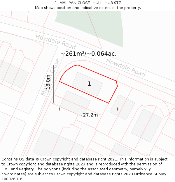 1, MALLYAN CLOSE, HULL, HU8 9TZ: Plot and title map