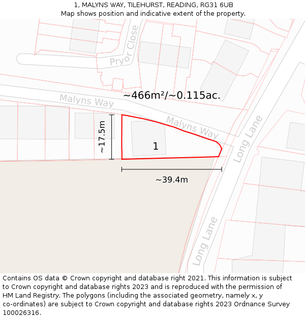 1, MALYNS WAY, TILEHURST, READING, RG31 6UB: Plot and title map