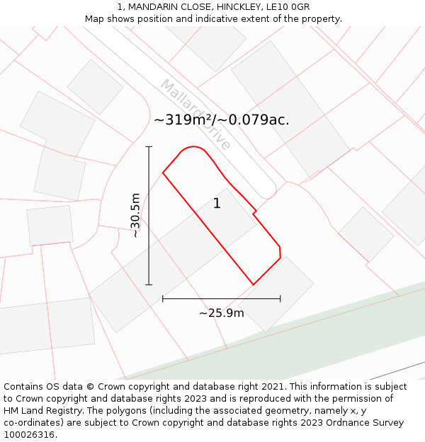 1, MANDARIN CLOSE, HINCKLEY, LE10 0GR: Plot and title map