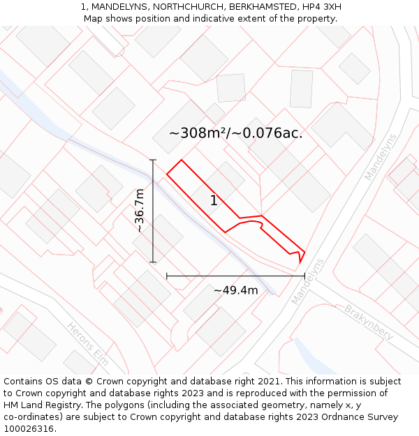 1, MANDELYNS, NORTHCHURCH, BERKHAMSTED, HP4 3XH: Plot and title map