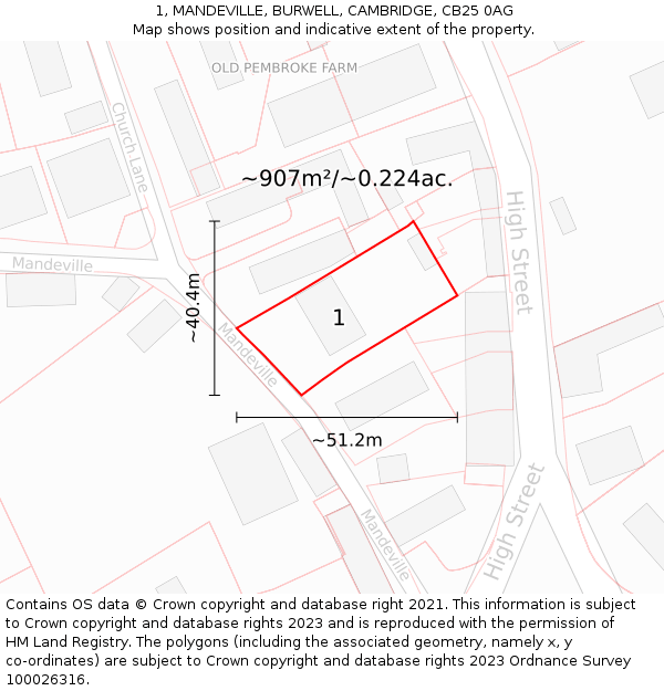 1, MANDEVILLE, BURWELL, CAMBRIDGE, CB25 0AG: Plot and title map