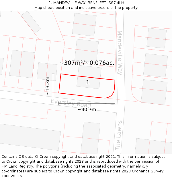 1, MANDEVILLE WAY, BENFLEET, SS7 4LH: Plot and title map