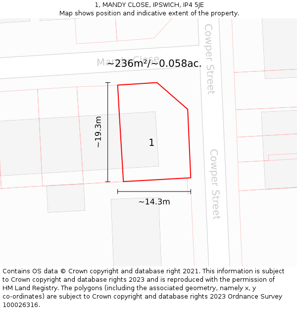 1, MANDY CLOSE, IPSWICH, IP4 5JE: Plot and title map