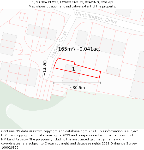 1, MANEA CLOSE, LOWER EARLEY, READING, RG6 4JN: Plot and title map