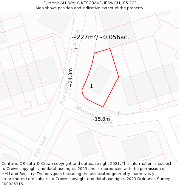 1, MANNALL WALK, KESGRAVE, IPSWICH, IP5 2GF: Plot and title map