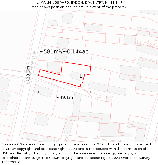 1, MANNINGS YARD, EYDON, DAVENTRY, NN11 3NR: Plot and title map