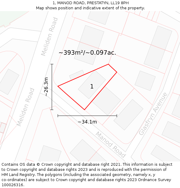 1, MANOD ROAD, PRESTATYN, LL19 8PH: Plot and title map