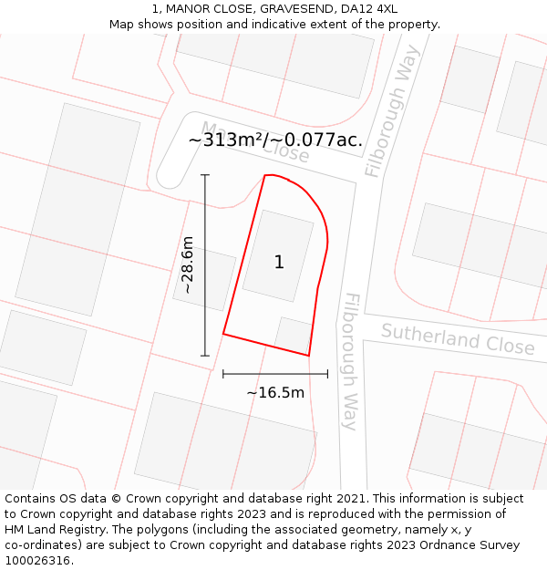 1, MANOR CLOSE, GRAVESEND, DA12 4XL: Plot and title map
