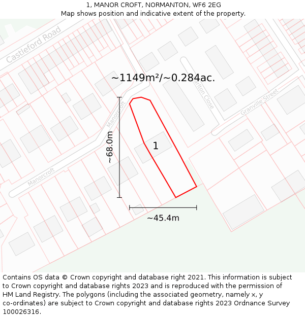 1, MANOR CROFT, NORMANTON, WF6 2EG: Plot and title map