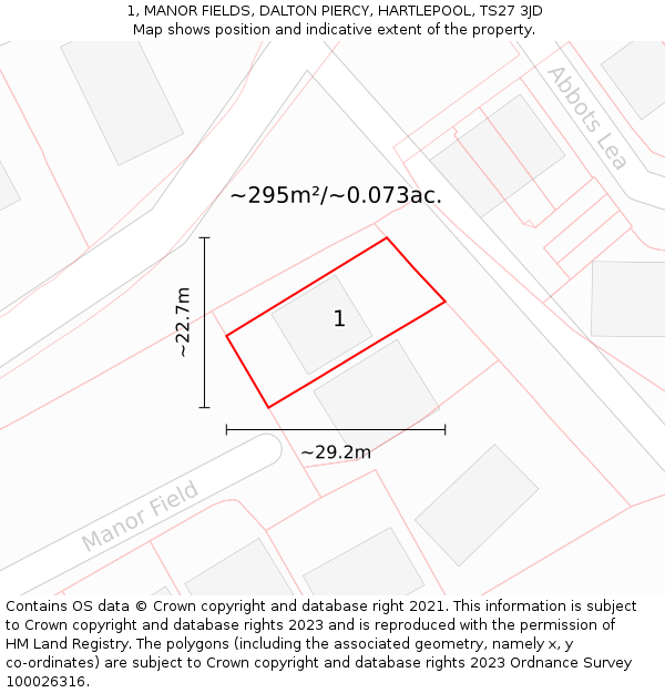 1, MANOR FIELDS, DALTON PIERCY, HARTLEPOOL, TS27 3JD: Plot and title map