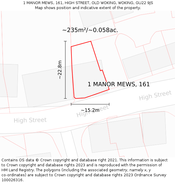 1 MANOR MEWS, 161, HIGH STREET, OLD WOKING, WOKING, GU22 9JS: Plot and title map