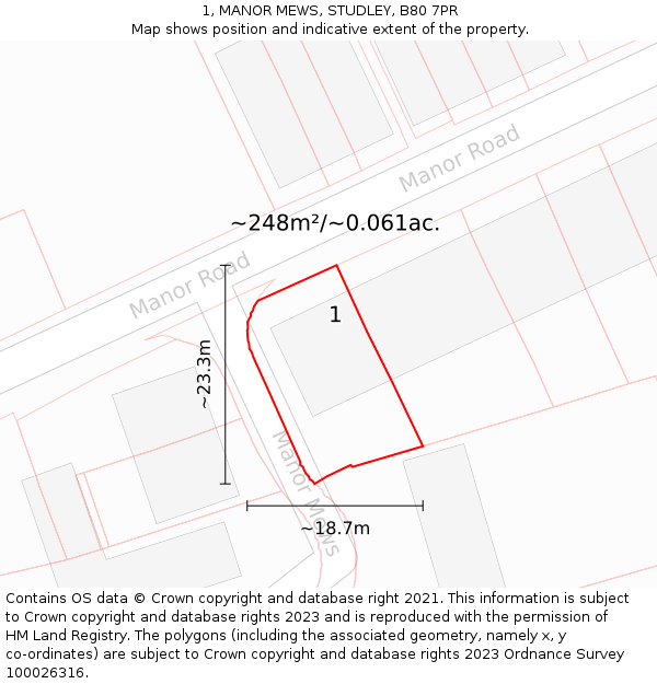1, MANOR MEWS, STUDLEY, B80 7PR: Plot and title map