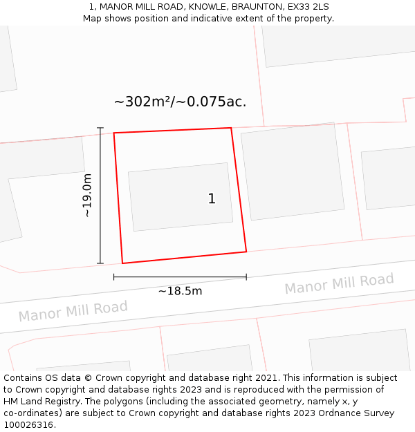 1, MANOR MILL ROAD, KNOWLE, BRAUNTON, EX33 2LS: Plot and title map