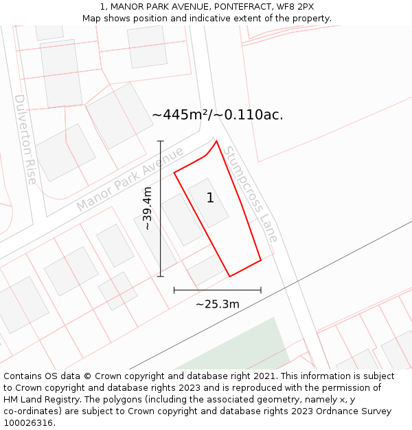 1, MANOR PARK AVENUE, PONTEFRACT, WF8 2PX: Plot and title map