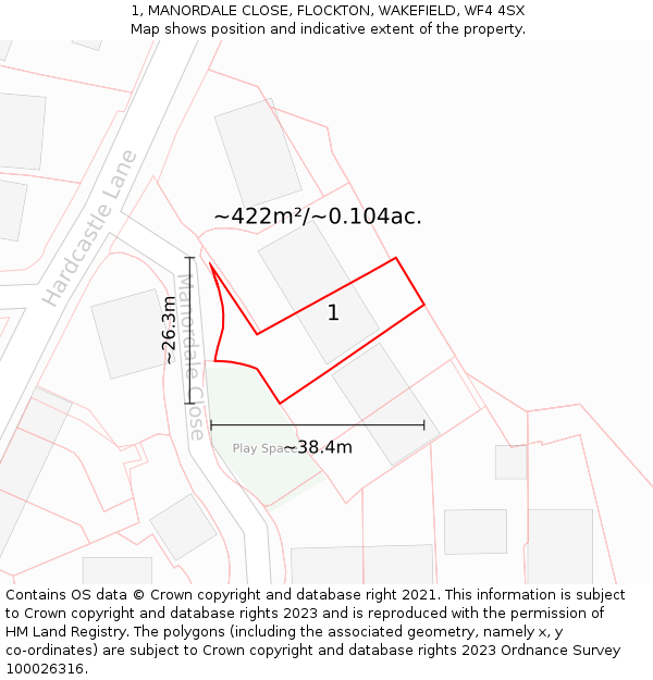1, MANORDALE CLOSE, FLOCKTON, WAKEFIELD, WF4 4SX: Plot and title map