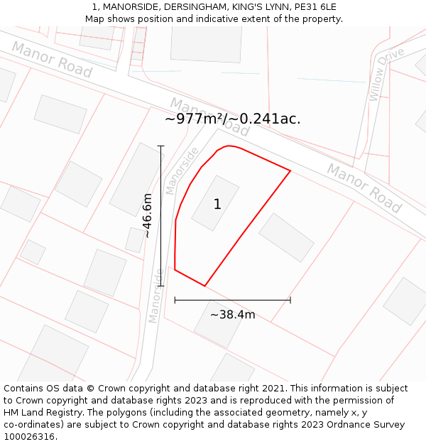 1, MANORSIDE, DERSINGHAM, KING'S LYNN, PE31 6LE: Plot and title map