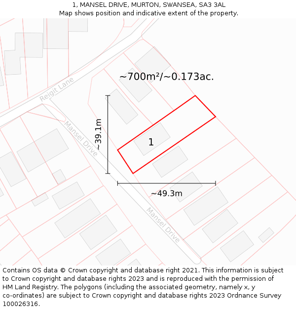 1, MANSEL DRIVE, MURTON, SWANSEA, SA3 3AL: Plot and title map