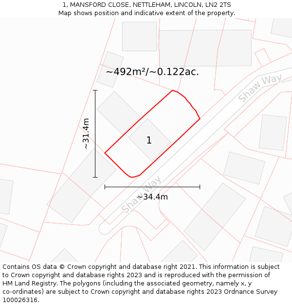 1, MANSFORD CLOSE, NETTLEHAM, LINCOLN, LN2 2TS: Plot and title map
