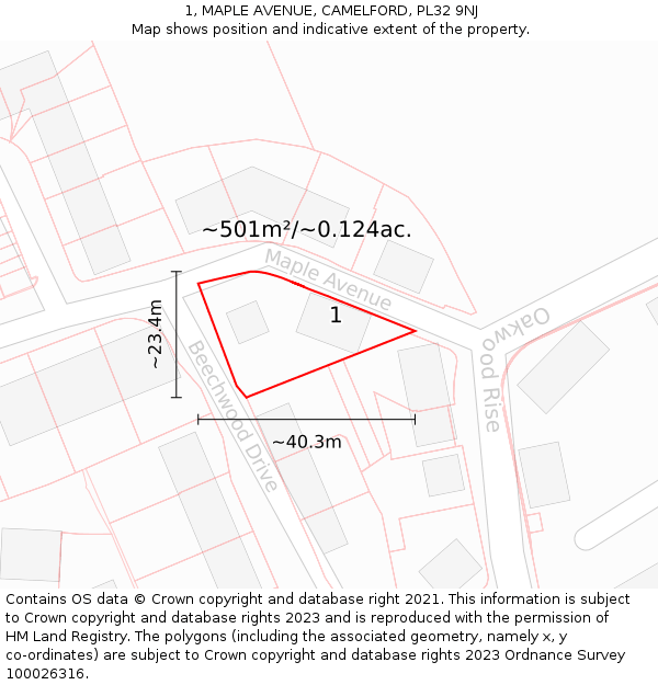 1, MAPLE AVENUE, CAMELFORD, PL32 9NJ: Plot and title map