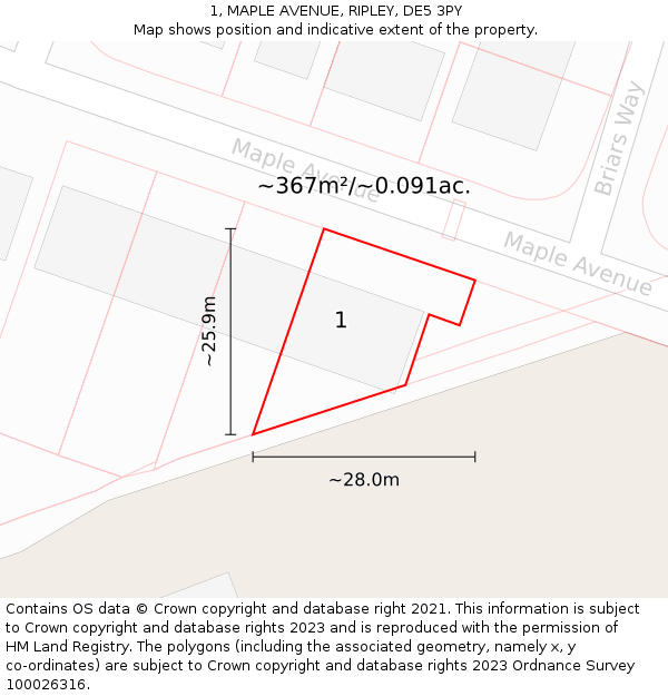 1, MAPLE AVENUE, RIPLEY, DE5 3PY: Plot and title map