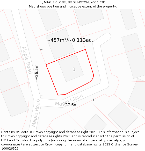 1, MAPLE CLOSE, BRIDLINGTON, YO16 6TD: Plot and title map