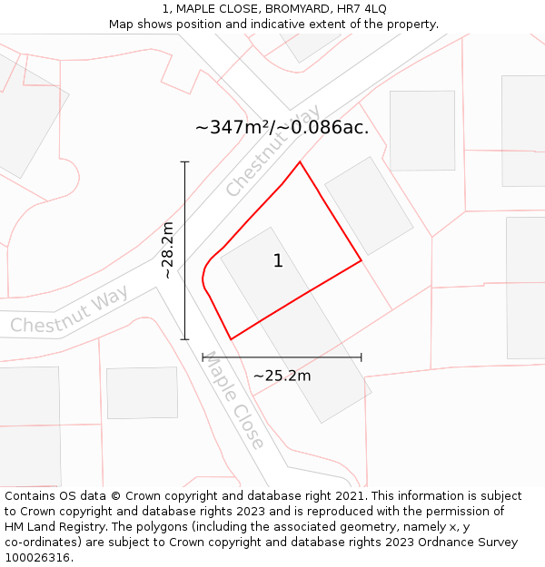 1, MAPLE CLOSE, BROMYARD, HR7 4LQ: Plot and title map
