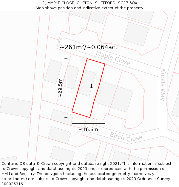 1, MAPLE CLOSE, CLIFTON, SHEFFORD, SG17 5QX: Plot and title map