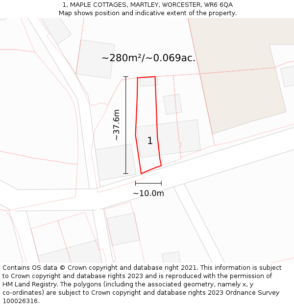 1, MAPLE COTTAGES, MARTLEY, WORCESTER, WR6 6QA: Plot and title map