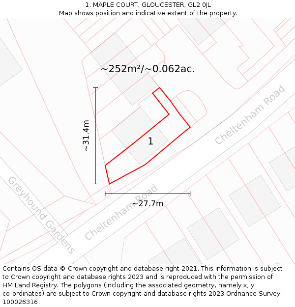 1, MAPLE COURT, GLOUCESTER, GL2 0JL: Plot and title map