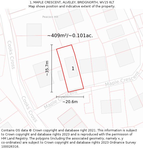 1, MAPLE CRESCENT, ALVELEY, BRIDGNORTH, WV15 6LT: Plot and title map