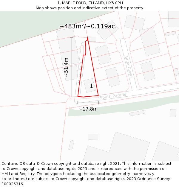 1, MAPLE FOLD, ELLAND, HX5 0PH: Plot and title map