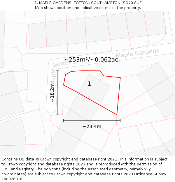 1, MAPLE GARDENS, TOTTON, SOUTHAMPTON, SO40 8UE: Plot and title map