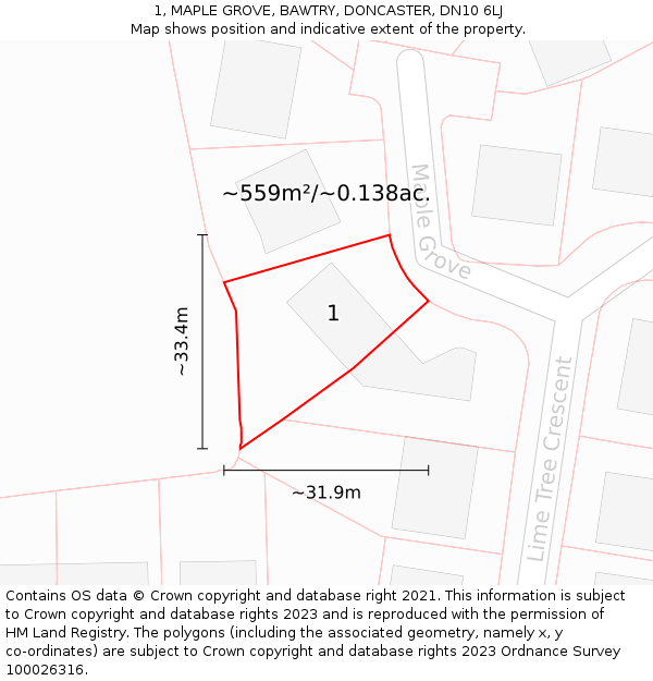 1, MAPLE GROVE, BAWTRY, DONCASTER, DN10 6LJ: Plot and title map