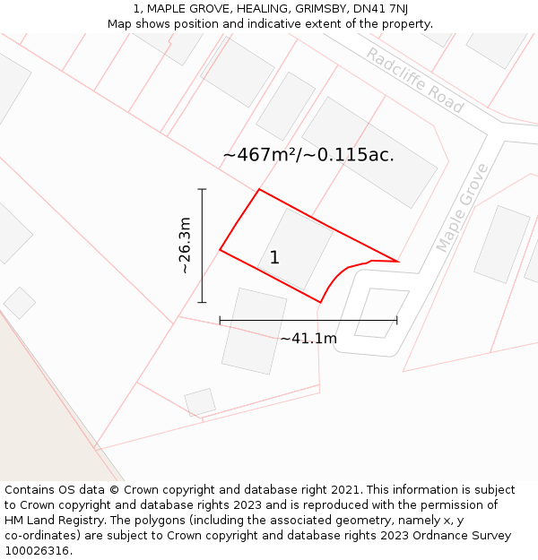 1, MAPLE GROVE, HEALING, GRIMSBY, DN41 7NJ: Plot and title map