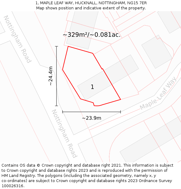1, MAPLE LEAF WAY, HUCKNALL, NOTTINGHAM, NG15 7ER: Plot and title map