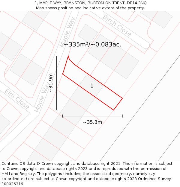 1, MAPLE WAY, BRANSTON, BURTON-ON-TRENT, DE14 3NQ: Plot and title map