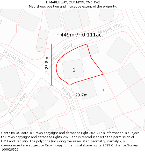 1, MAPLE WAY, DUNMOW, CM6 1WZ: Plot and title map