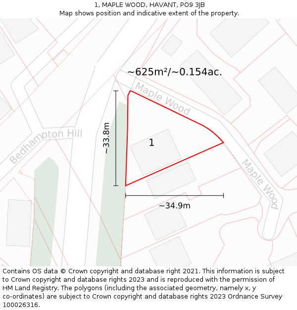 1, MAPLE WOOD, HAVANT, PO9 3JB: Plot and title map