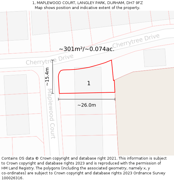 1, MAPLEWOOD COURT, LANGLEY PARK, DURHAM, DH7 9FZ: Plot and title map