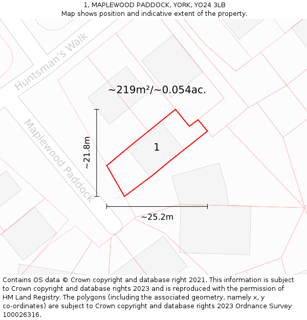 1, MAPLEWOOD PADDOCK, YORK, YO24 3LB: Plot and title map
