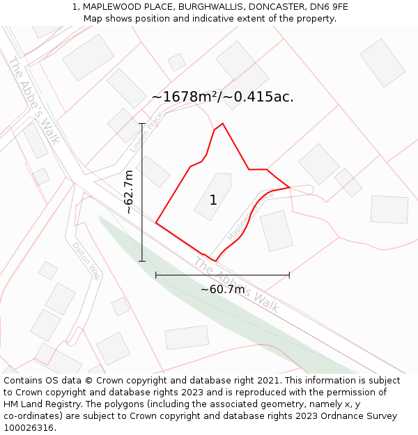 1, MAPLEWOOD PLACE, BURGHWALLIS, DONCASTER, DN6 9FE: Plot and title map