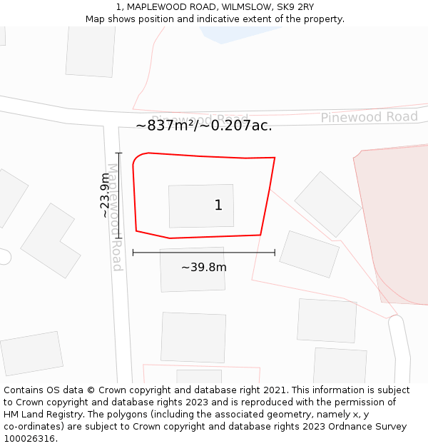 1, MAPLEWOOD ROAD, WILMSLOW, SK9 2RY: Plot and title map