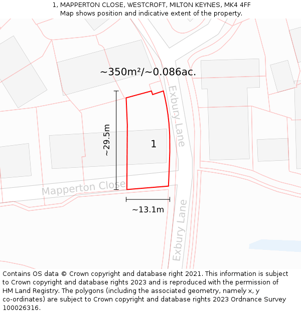 1, MAPPERTON CLOSE, WESTCROFT, MILTON KEYNES, MK4 4FF: Plot and title map