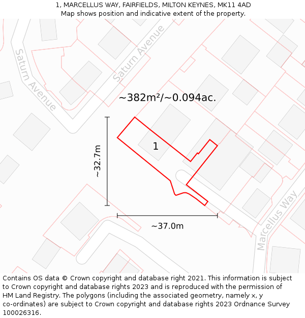 1, MARCELLUS WAY, FAIRFIELDS, MILTON KEYNES, MK11 4AD: Plot and title map
